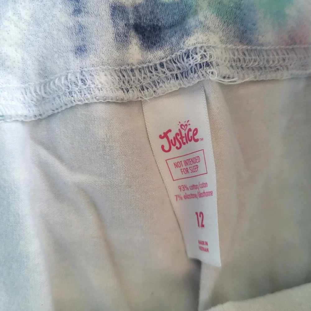 Justice Girls Leggings Lot of 6 Size 12 Tie Dye Floral Butterfly Black Gray Blue